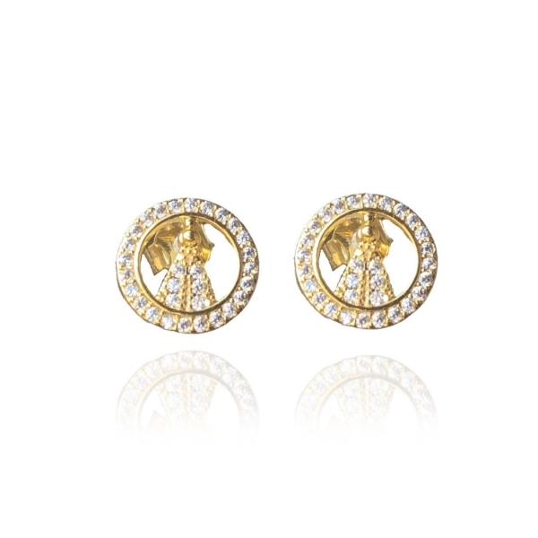 Brinco Mini Zircônias de Nossa Senhora Banhado em Ouro 18k - Dourado