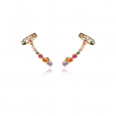 Brinco Ear Cuff com Piercing Fake e Zircônias Colorida Banhado em Ouro 18k - Dourado