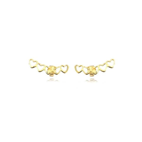 Brinco Ear Cuff Mini Corações Vazados Banhado em Ouro 18k - Dourado