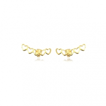 Brinco Ear Cuff Mini Corações Vazados Banhado em Ouro 18k