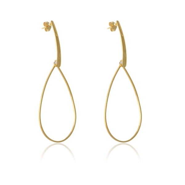 Brinco Grande de Fio e Gota Vazada Banhado em Ouro 18k - Dourado