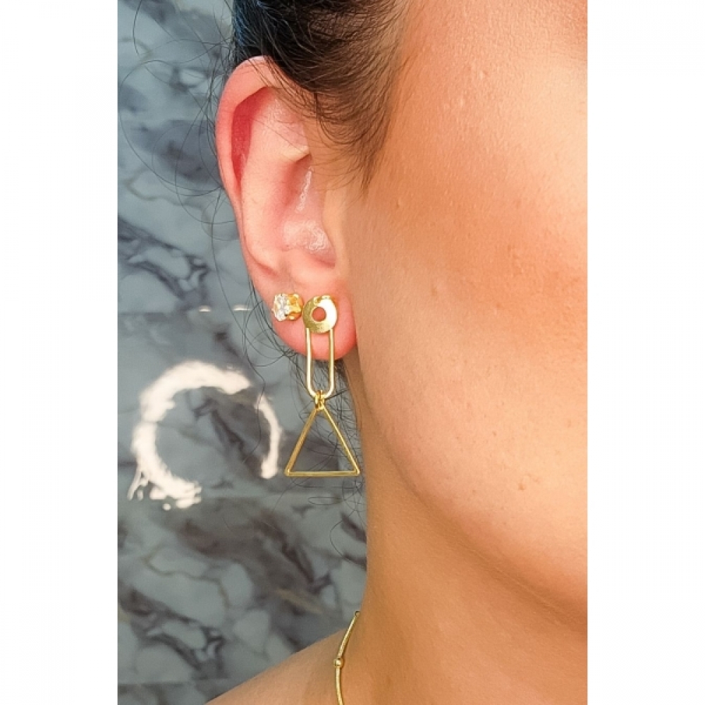 Brinco Médio com Formas Geométricas Banhado em Ouro 18k - Dourado