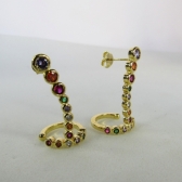 Brinco Ear Cuff com Piercing Fake e Zircônias Colorida Banhado em Ouro 18k - Dourado