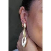 Brinco Grande de Folhas Sobrepostas Banhado em Ouro 18k - Dourado