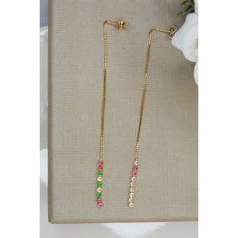 Brinco Fio de Corrente de Zircônias Coloridas Sortidas Banhado em Ouro 18k