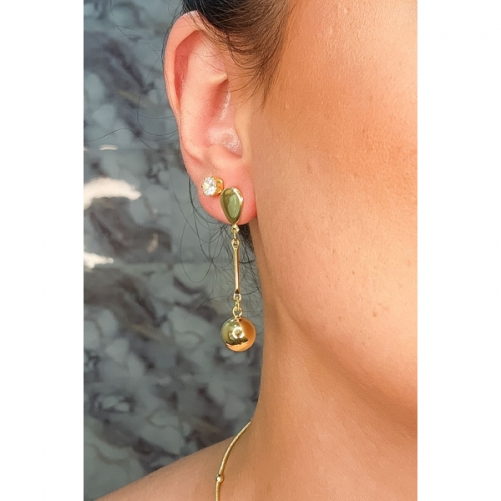 Brinco Médio com Fio e Bola Dourada Banhado em Ouro 18k - Dourado