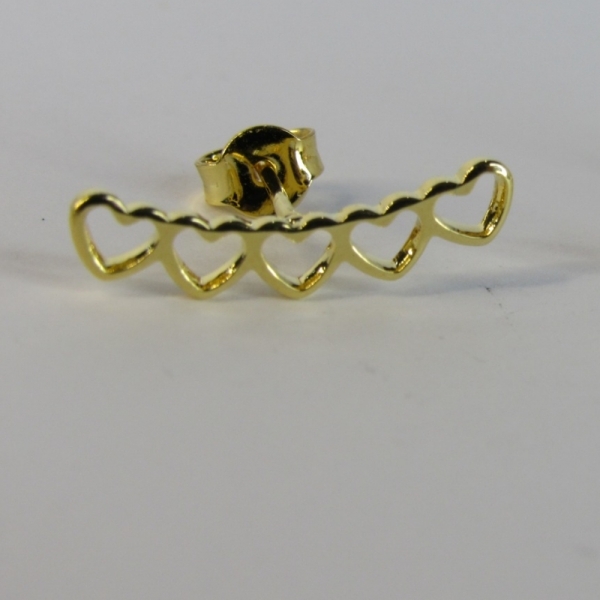Brinco Ear Cuff Mini Corações Vazados Banhado em Ouro 18k - Dourado