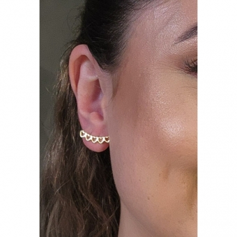 Brinco Ear Cuff Mini Corações Vazados Banhado em Ouro 18k