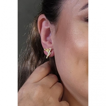 Brinco Fé com Zircônias Banhado em Ouro 18k