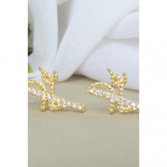 Brinco Fé com Zircônias Banhado em Ouro 18k
