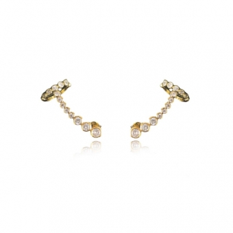 Brinco Ear Cuff com Piercing Fake e Zircônias Branca Banhado em Ouro 18k