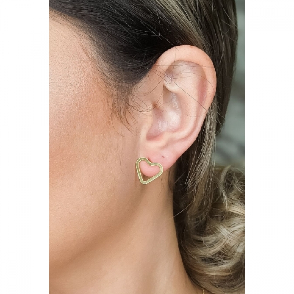 Brinco Médio Coração Vazado Banhado em Ouro 18k - Dourado
