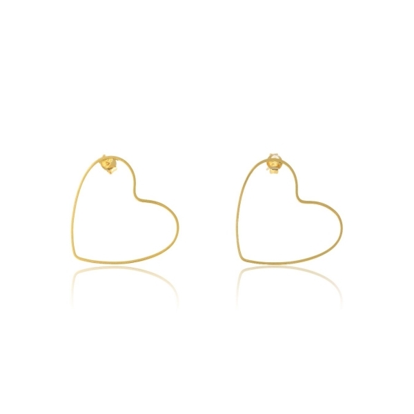 Brinco Médio com Coração Vazado Horizontal Banhado em Ouro 18k - Dourado