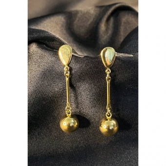 Brinco Médio com Fio e Bola Dourada Banhado em Ouro 18k